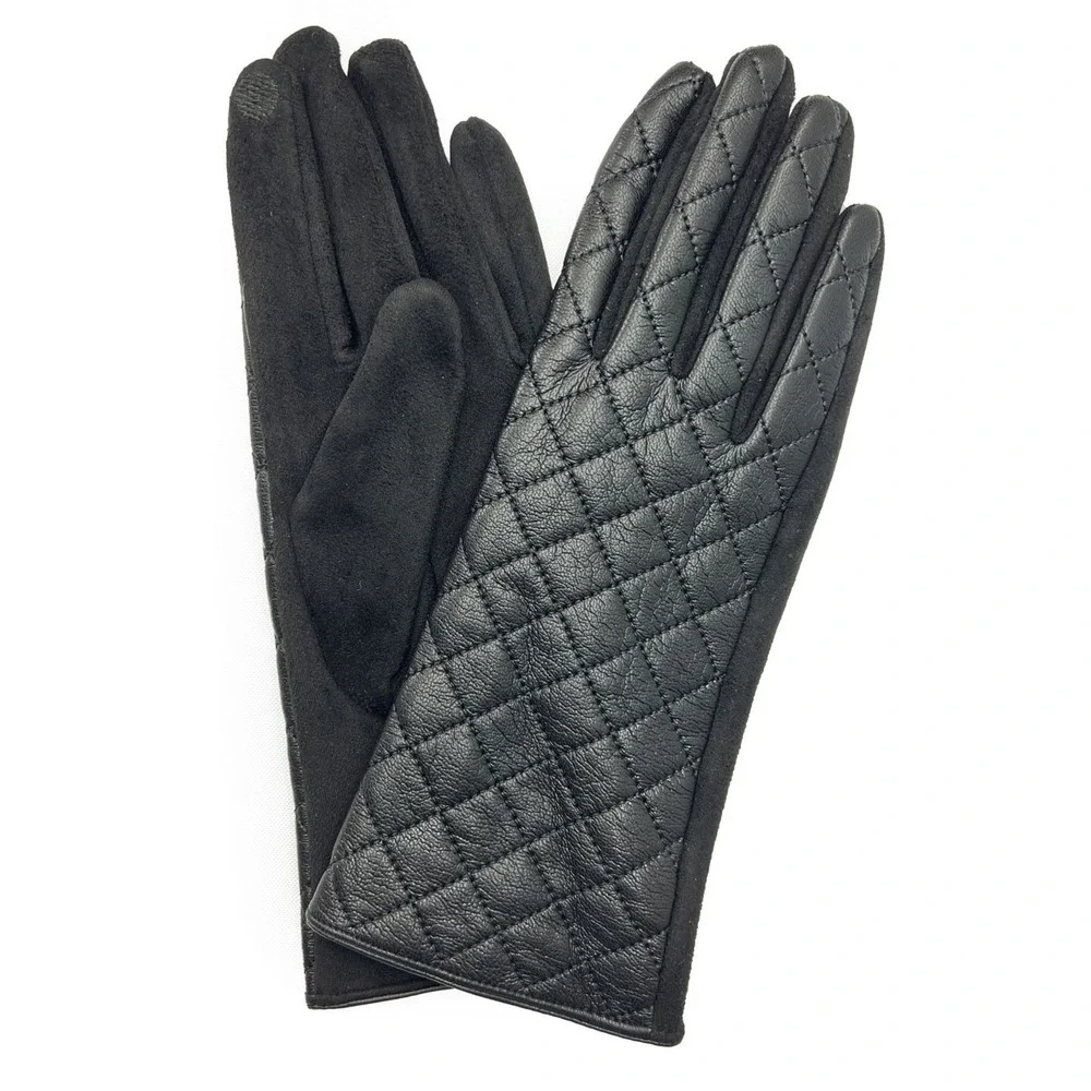 Marcus Adler Women Gloves One Size Black Quilted Faux Leather Touchscreen NWT